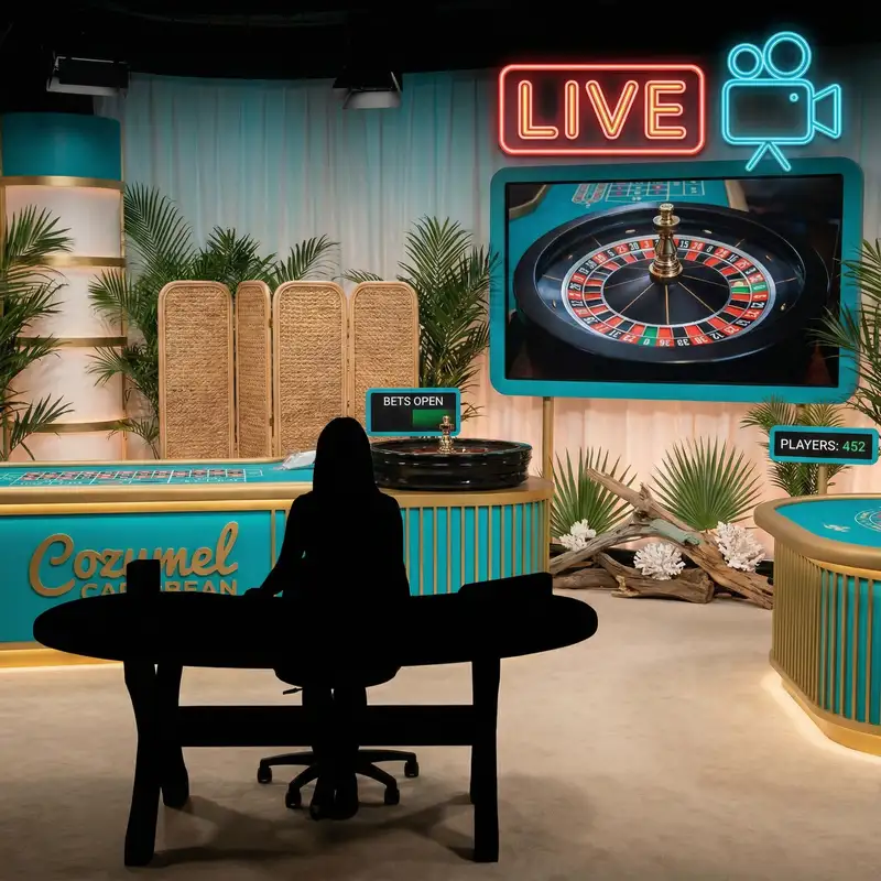Estudio de casino en vivo con crupieres y mesas de juego profesionales