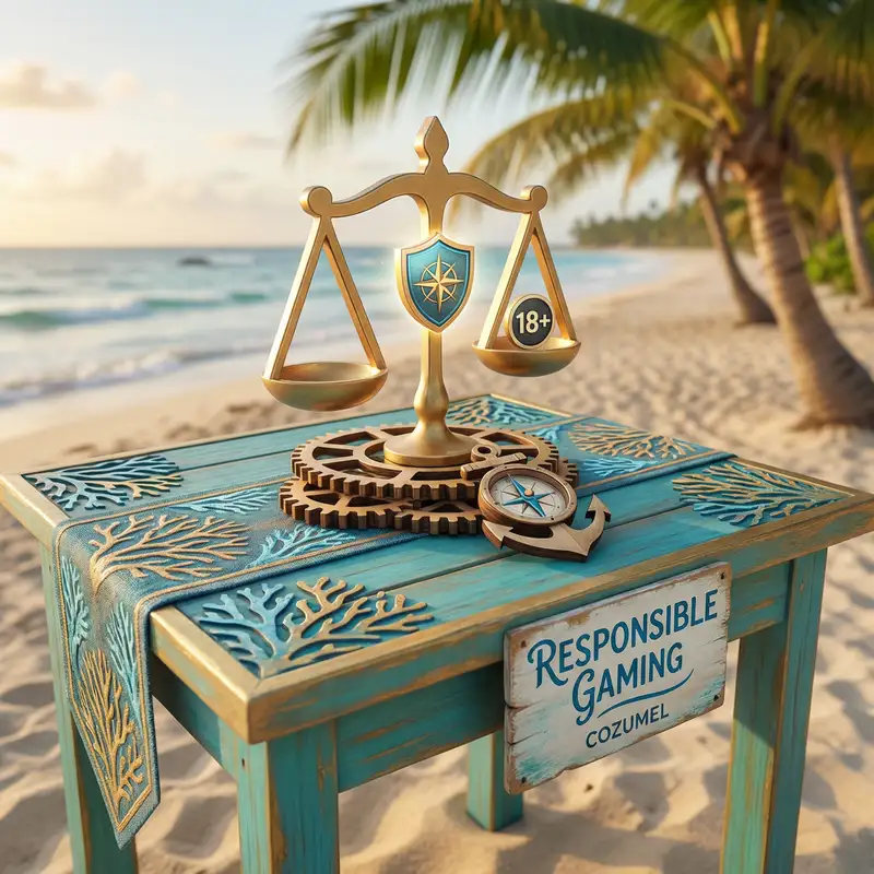 Símbolo de juego responsable con balanza de equilibrio y escudo protector